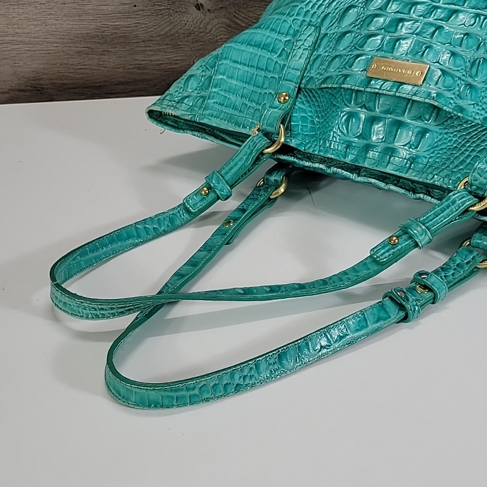 "Brahmin Bright Teal Croc-Embossed Tote Shoulder Bag - Picture 6 of 16